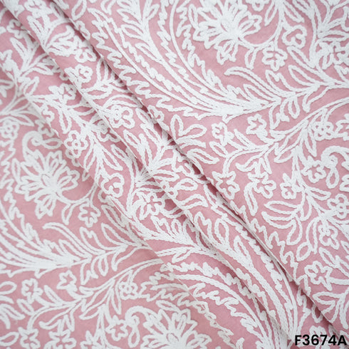 Thread Embroidered Cambric Cotton Fabric-F3674